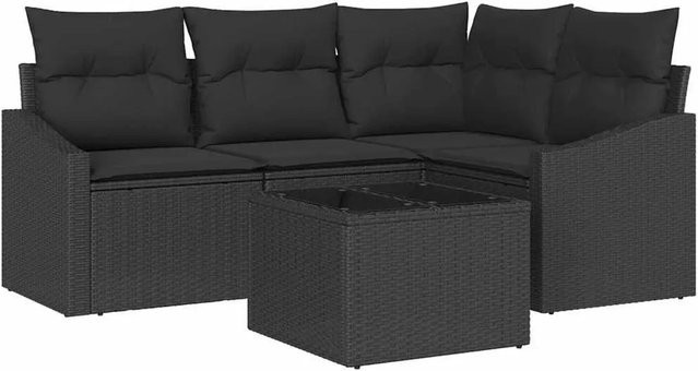 vidaXL Gartensofa-Set aus Poly-Rattan in Schwarz mit 5 Kissen, L-Form Lounge-Set für Garten und Terrasse inklusive Couchtisch - Bild 1