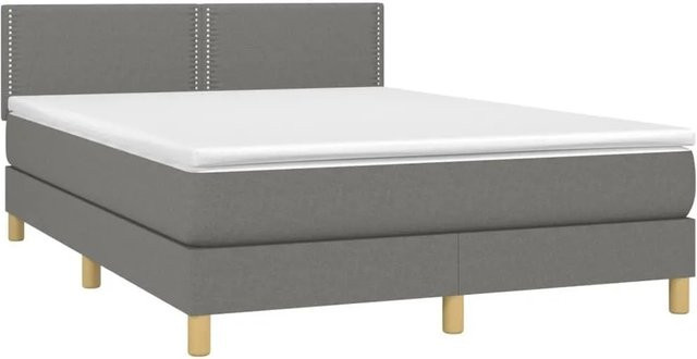 vidaXL Boxspringbett mit Matratze in Dunkelgrau, Hybridbett mit LED-Unterbettbeleuchtung und USB-Ladeanschluss, B/T: 140 x 200 cm - Bild 1