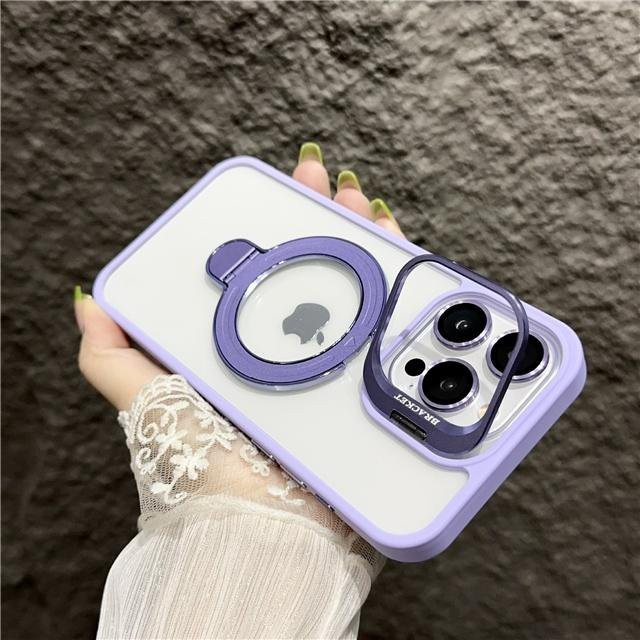 Yiran Bag MagSafe Magnetische Handyhülle für iPhone 16 Pro Max bis iPhone 11 in Transparent Purple mit Objektiv Ständer - Bild 1