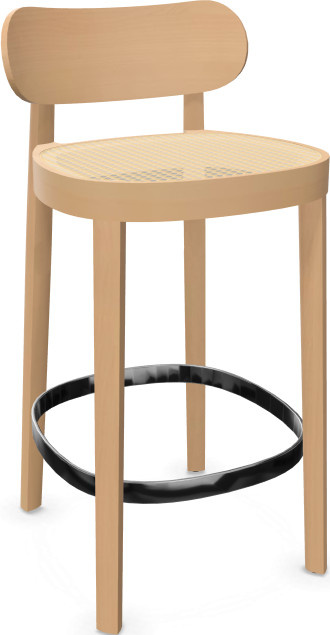 Thonet Barhocker 118 H Ht aus Buche mit Rohrgeflecht in Braun - Bild 1