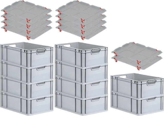 PROREGAL SparSet 10x Eurobox NextGen Grip mit Auflagedeckel und 4 roten Schiebeschnappverschlüssen, Grau, H x B x T: 22 x 40 x 60 cm - Bild 1