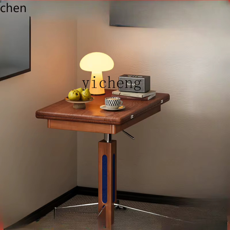 YFY mittelalterlicher Hebe-Teetisch aus massivem Holz in Braun, multifunktionaler klappbarer Beistelltisch mit höhenverstellbarer Platte - Bild 2