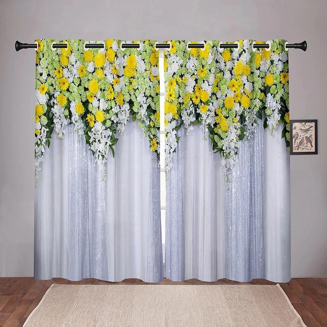 2er-Set Vorhänge mit floralem Blumenmuster und abstrakten Motiven von Household supplies MH, halbtransparent, Mehrfarbig, B: 50 cm, H: 130 cm - Bild 1