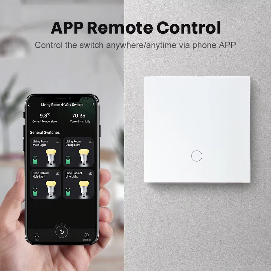 RKHK Smart Wifi Touch Lichtschalter mit Temperatur- und Feuchtigkeitssensor, Tuya Steuerung für Google Assistant und Amazon Alexa, Weiß - Bild 3