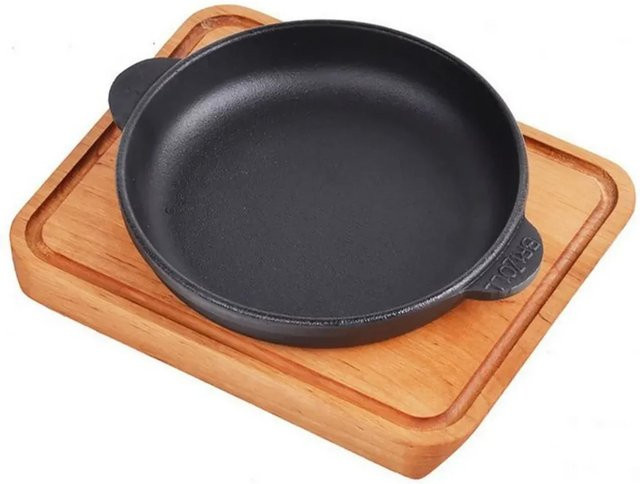 DELUKE Servierpfanne MODI aus Gusseisen mit Holzuntersetzer, Schwarz, Durchmesser: 18 cm - Bild 1