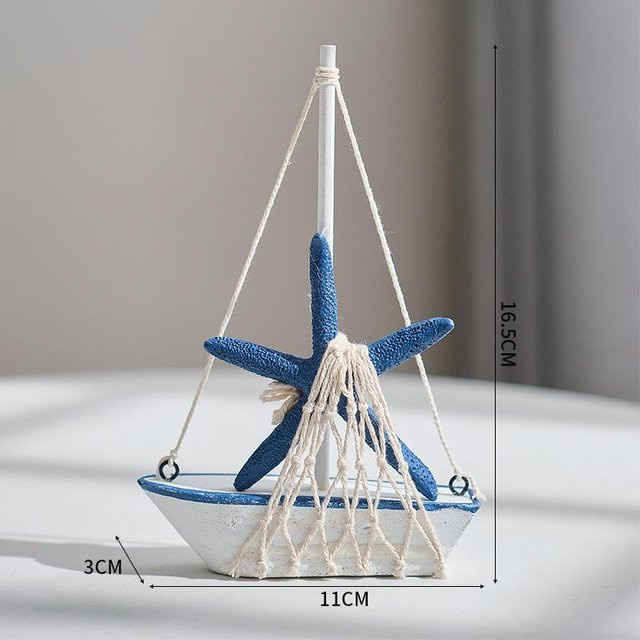 Dekorative Segelboot-Ornamente im mediterranen Stil von Household supplies MH in Blau aus Holz für Tischdeko und Hochzeitsdekoration - Bild 1
