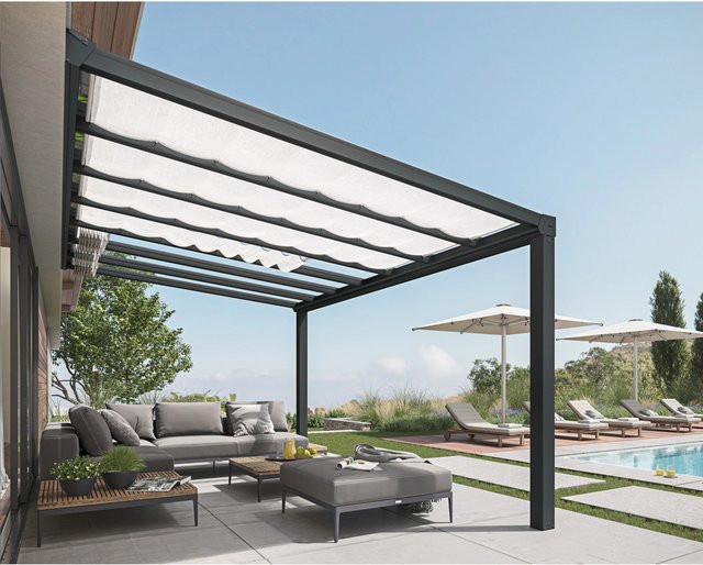 Palram Canopia Terrassenüberdachung Stockholm in Anthrazit mit Polycarbonat-Dach und integrierter Dachrinne, B/T: 5,2 m x 3,4 m - Bild 1