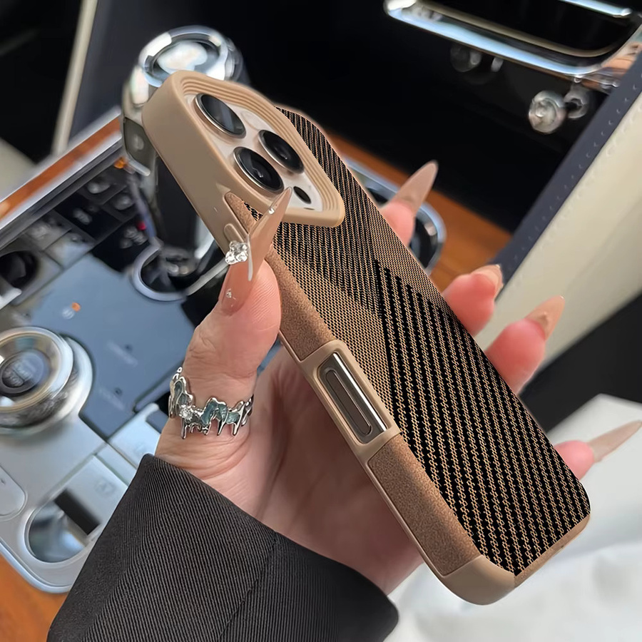 Stoßfeste Vintage-Handyhülle aus Kunstleder mit Gitter-Design für Apple iPhone in Braun - Bild 2