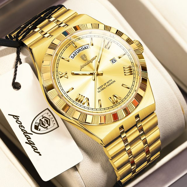 POEDAGAR Herren-Quarz-Armbanduhr, Edelstahl, Herren - Bild 1