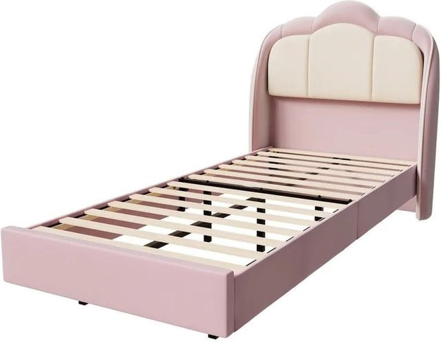HOMAVO Kinderbett mit LED Beleuchtung in Pink, Einzelbett aus Metall und Samt, B/T: 90 x 200 cm - Bild 1