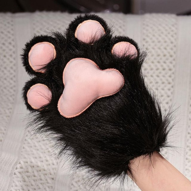 Wucifang Bags Katzenpfoten-Handschuh Plüschtier, Cosplay Requisiten, 1 Paar, Weiß Schwarz Grau Beige - Bild 1
