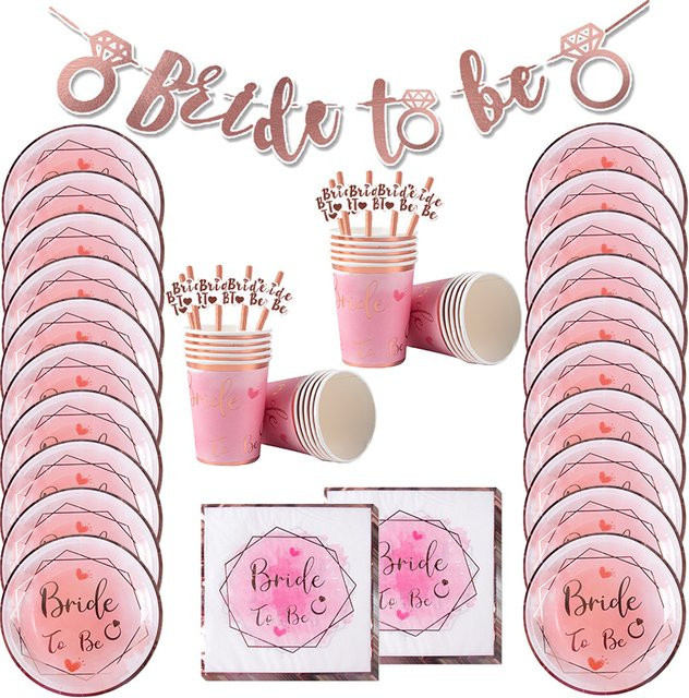 Cyuan Bride to Be Einweggeschirr-Set in Pink mit Tellern, Tassen und Servietten für Junggesellenabschied und Brautparty - Bild 1