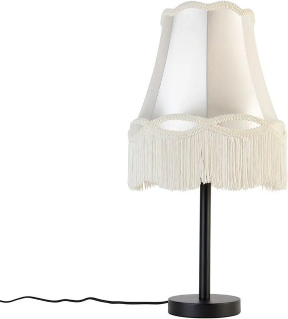 QAZQA Klassische Tischlampe Simplo in Schwarz mit beige Stoffschirm, dimmbar, E27, Höhe: 30 cm - Bild 1