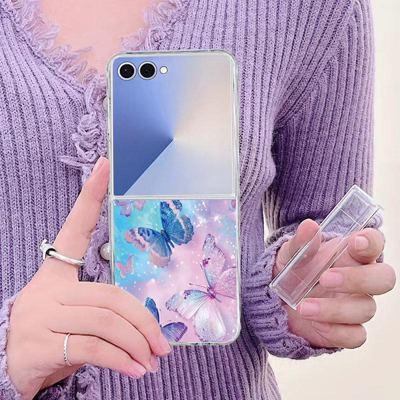YISHANGOU Handyhülle mit Schmetterlingsdruck für Samsung Galaxy Z Flip8 Flip7 FE Flip6 Flip5 Flip4 Flip3 5G, transparente harte Schutzhülle - Bild 3