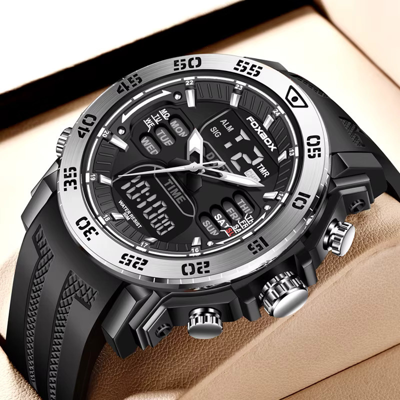George Foxbox Armbanduhr, Quarz, Analog-Digital, Kunststoff, Edelstahl, Schwarz, Herren - Bild 6