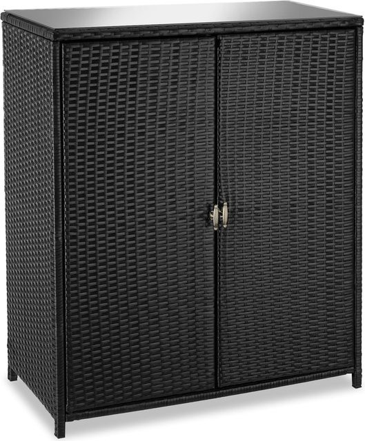 tectake Aluminium Gartenschrank in Schwarz mit Rattan-Optik, wetterfest und UV-beständig, B/T/H: 84,5 x 40,5 x 103,5 cm - Bild 1