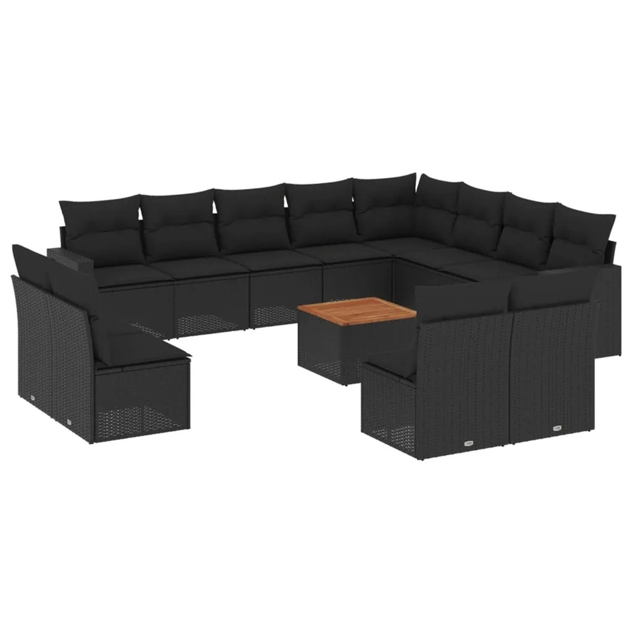 vidaXL 13-teilige Garten-Sofagarnitur aus Poly-Rattan und Akazienholz in Schwarz mit Kissen - Bild 2