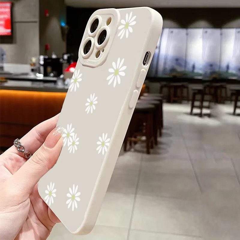 Handyhülle mit Wildblumen- und weißen Punkten für iPhone 15 Pro Max, iPhone 14, 13, 12, 11, XS, XR, X, 7, 8 Plus in Weiß - Bild 3