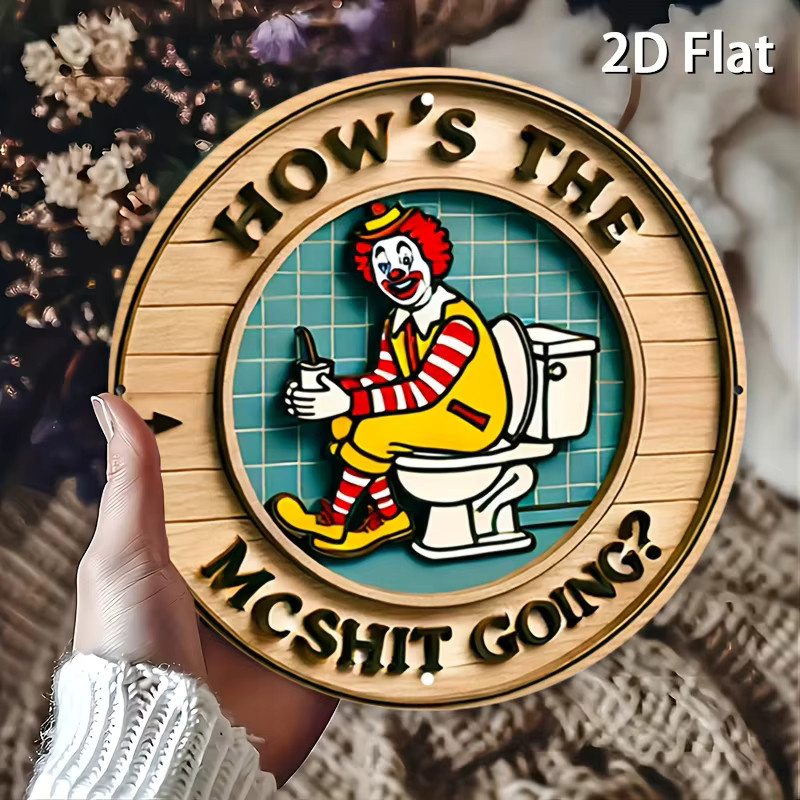 Potdemiel Vintage Clown Aluminium Wandschild How's the McShit Going humorvolle Retro-Dekoration rund, Durchmesser: 20 cm, Mehrfarbig - Bild 2