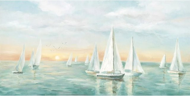 Art Universe Leinwandbild Segelboote im Sonnenuntergang, Mehrfarbig, B: 140 cm, H: 70 cm - Bild 1