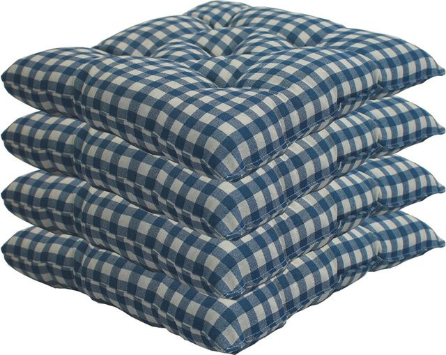 NYVI Stuhlkissen Genua 4er Pack Sitzkissen mit Steppung Karo-Blau B/B: 38 x 38 cm - Bild 1
