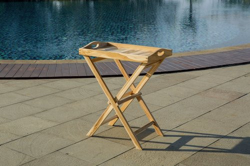Möbilia Serviertisch aus Teakholz in Beige, B/T/H: 60 x 40 x 65 cm