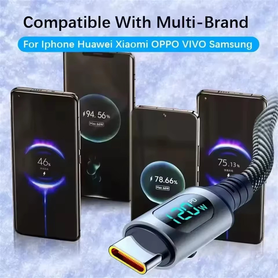 120W USB-C Ladekabel mit LED Digitalanzeige und Nylon-Geflecht in Schwarz für Samsung Xiaomi Huawei - Bild 4