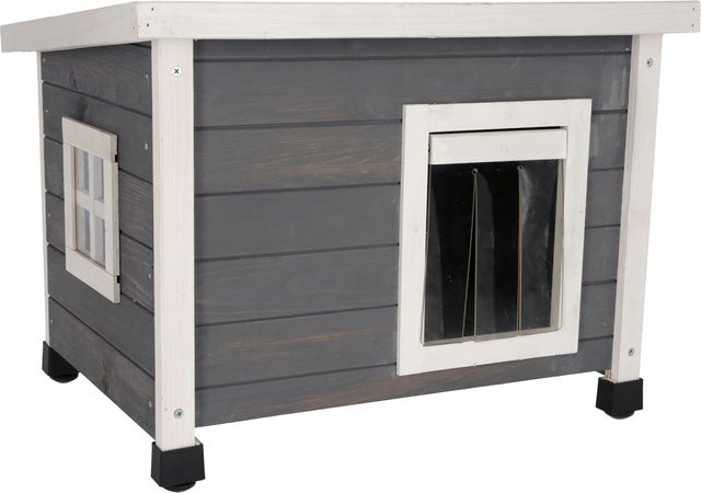 Kerbl Katzenhaus Rustica Katzenhütte aus Holz in Weiß/Grau mit Plexiglasfenster - Bild 1