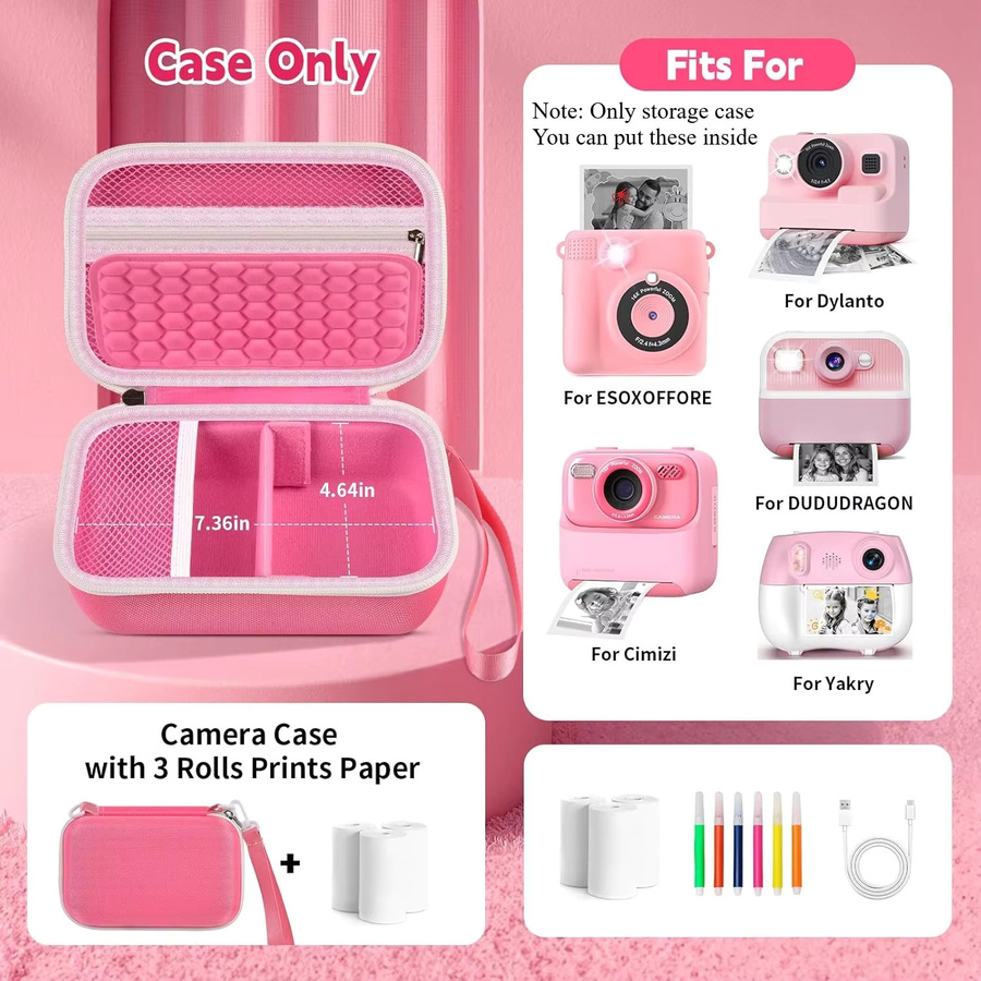 ESOXOFFORE Universelle Kinder-Digitalkameratasche in Pink inklusive 3 Rollen Druckpapier - Bild 2