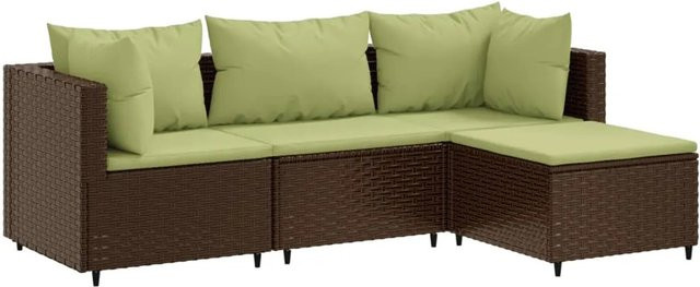 vidaXL 4-tlg Garten-Lounge-Set L-Form aus braunem Poly-Rattan mit Kissen und pulverbeschichtetem Stahlgestell - Bild 1