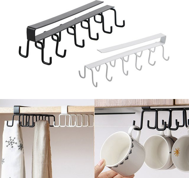 VIBRATITE Multifunktions-Küchenutensilien-Organizer aus Metall in Schwarz, Wandmontierter Tassen- und Löffelhalter für den Unterschrank - Bild 1