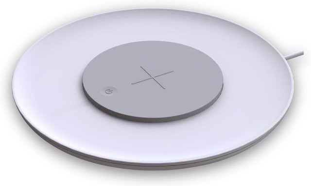 QI Tischladegerät UFO in Weiß mit dimmbarer Ambientebeleuchtung und drahtloser Ladefunktion als Smart Nachtlicht - Bild 1