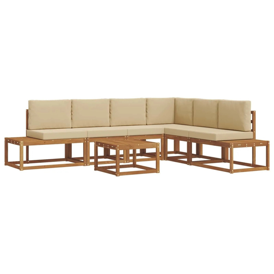 vidaXL Outdoor-Sofagarnitur in L-Form aus massivem Akazienholz mit 7 Kissen in Natur und Beige - Bild 2