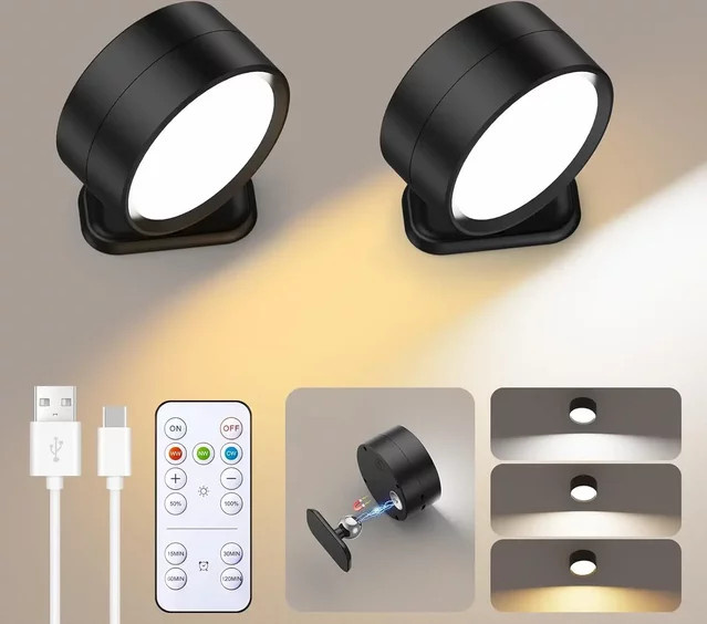 XIWANGFIRE LED-Wandleuchte in Schwarz, batteriebetrieben mit Touch Control, 3 Helligkeitsstufen und 3 Farbmodi, 360 Grad drehbar - Bild 1