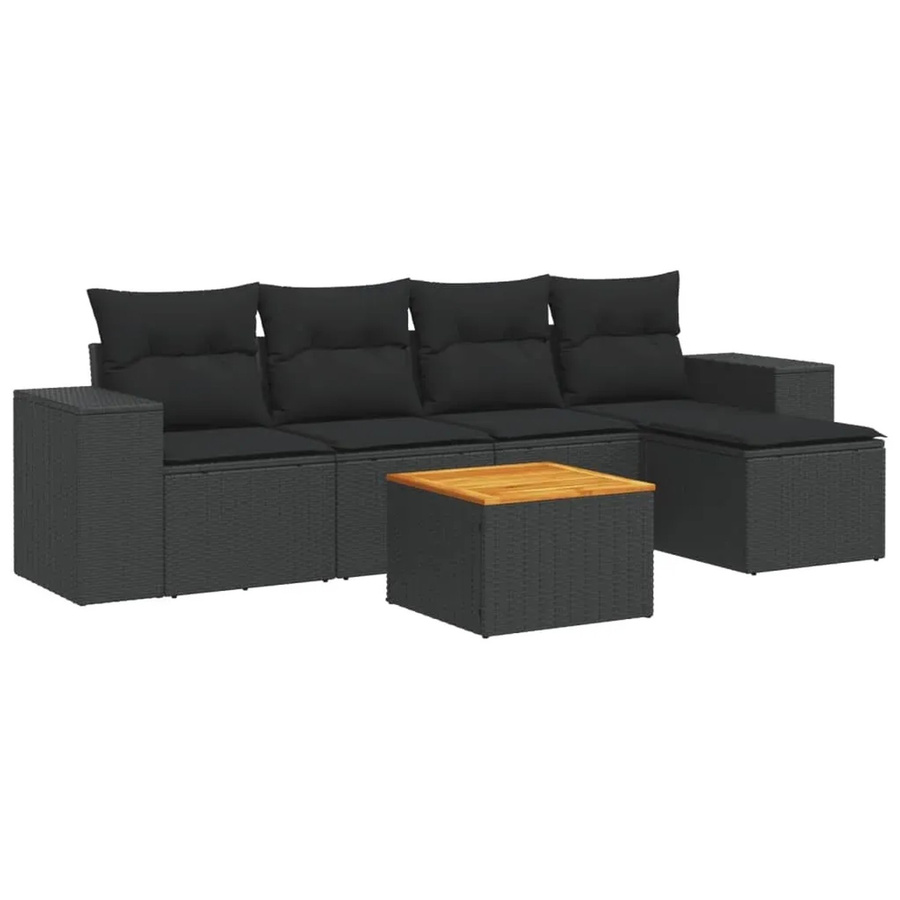 vidaXL 6-teilige Garten-Sofagarnitur aus schwarzem PE-Rattan mit Kissen und pulverbeschichtetem Stahlgestell - Bild 2