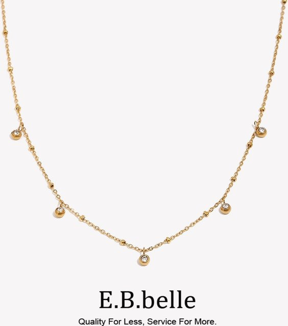 E. b. belle Halskette, 18 Karat vergoldet, Edelstahl, grün, weiß, Zirkon - Bild 1