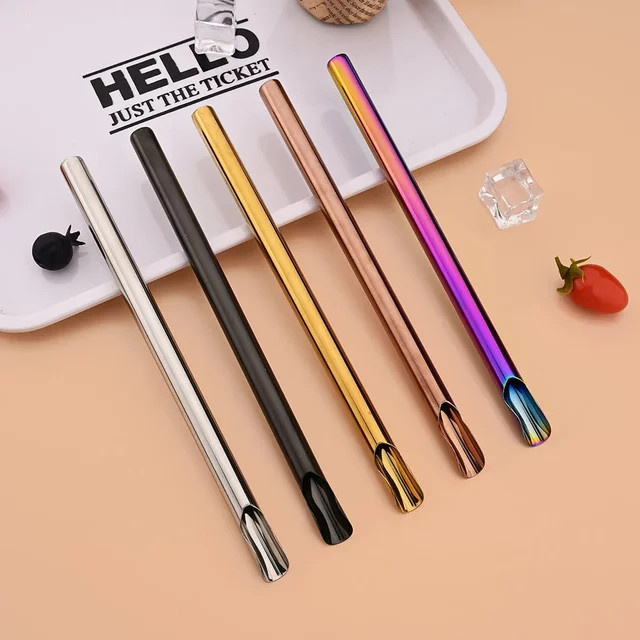 Wiederverwendbares Edelstahl Trinkhalm Set in Silber und Multicolour mit Reiniger Pinsel, 2 Teile - Bild 1