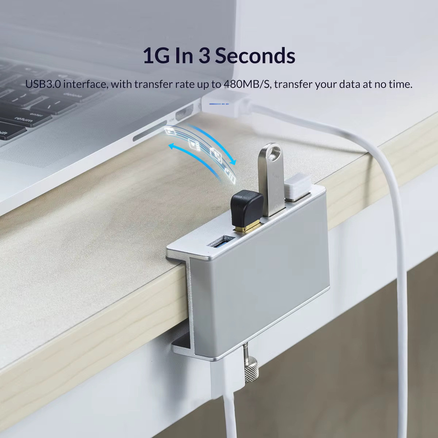 kebidumei USB-C Dockingstation mit 6 Ports im Clip-Style, USB 3.0 Hub mit 5 Gbit/s Übertragungsrate, Farbe: Silber - Bild 2