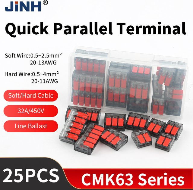 JINH CMK63 Serie Mini Terminal Blöcke Set mit 2/3/5 Ports Schnell Hebel Stecker für Kabelverdrahtung und DIY Beleuchtung, 25 Stück - Bild 1