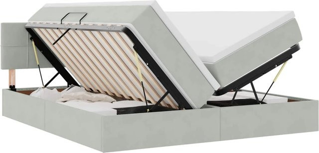vidaXL Bett mit LED-Lichtleisten und USB-Ladeanschluss aus Samt in Hellgrau B/T/H: 200 x 203 x 88 cm - Bild 1