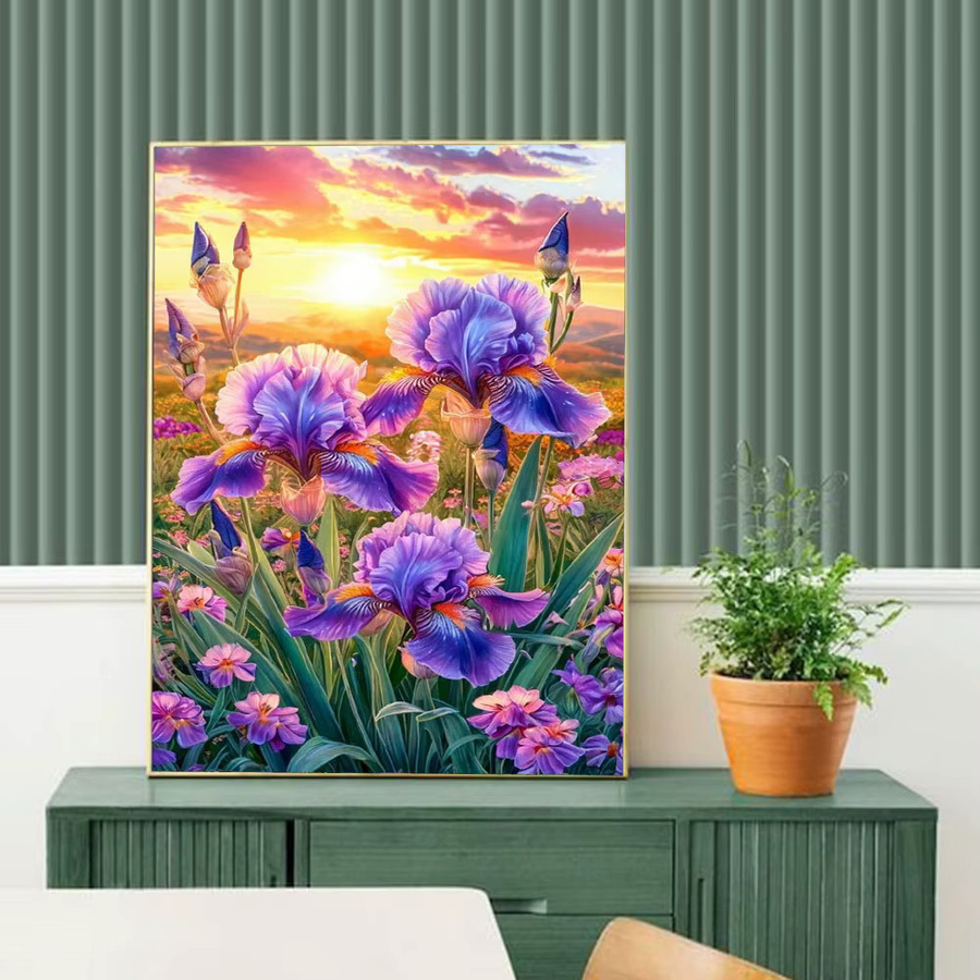 Huacan Diamant-Gemälde Blumenlandschaft mit Sonnenuntergang als DIY Diamant-Mosaik-Kunst, Mehrfarbig, B/H: 30,0 x 20,0 cm - Bild 3