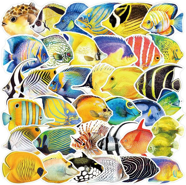 50 Stück Cartoon Fisch Graffiti Aufkleber wasserfest in Multicolor für DIY Dekoration von Gepäck und Handyhüllen - Bild 1