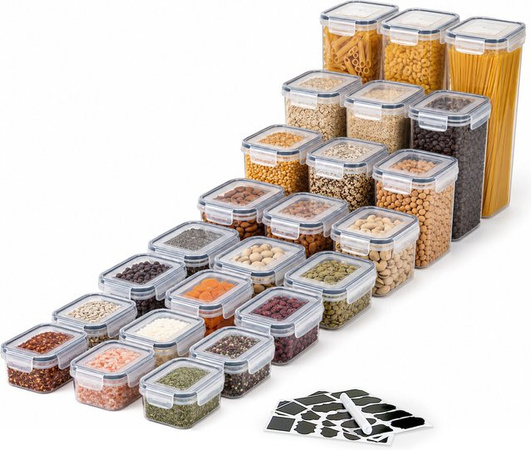 PNNP Vorratsdosen Set aus Kunststoff, 24 Stück luftdichte Frischhaltedosen in Transparent, BPA-frei, inklusive 30 Etiketten und Stift