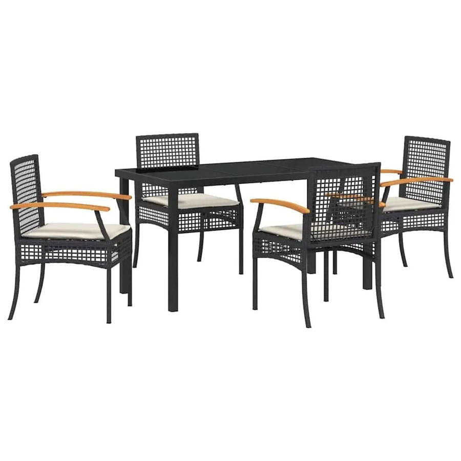 vidaXL Garten Essgruppe 5-teilig aus Poly-Rattan und Akazienholz in Schwarz mit Glastisch - Bild 2