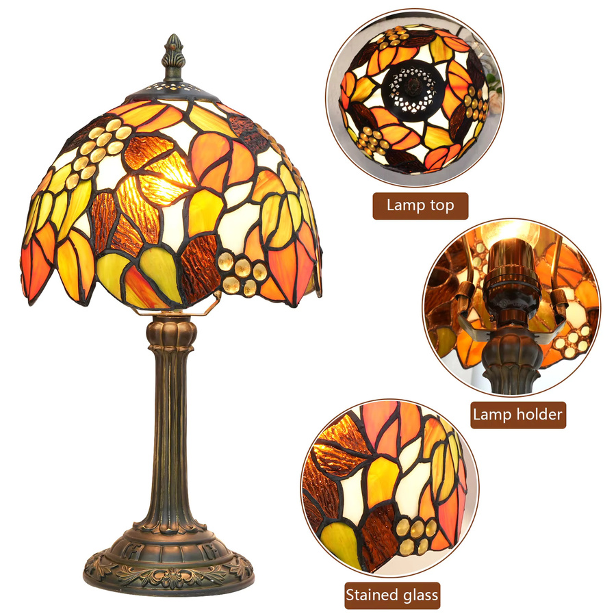 Vintage Tischlampe im Art Nouveau Stil aus Glas und Metall, mehrfarbig mit Bronze, Breite: 20,3 cm, Höhe: 36,5 cm - Bild 3
