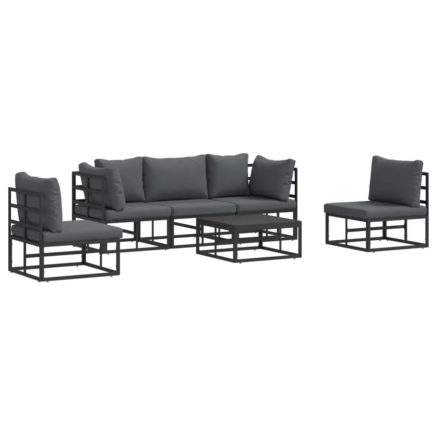 vidaXL Garten-Sofa-Set aus Aluminium in Schwarz mit Kissen und Couchtisch, 6-teiliges L-Shape Lounge-Set für Garten und Terrasse - Bild 2