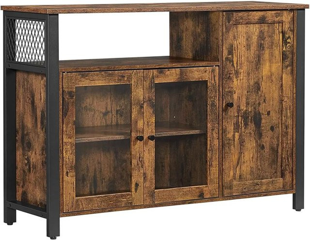 VASAGLE Buffet Küchenschrank Kommode mit 3 Türen in Braun-Schwarz, B/T/H: 110 x 33 x 75 cm - Bild 2