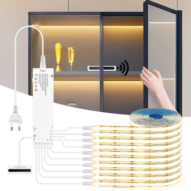 Gyarfas COB LED-Streifenlicht mit Bewegungssensor für Unterbauschränke, 12V, Warmweiß, Weiß - Bild 1