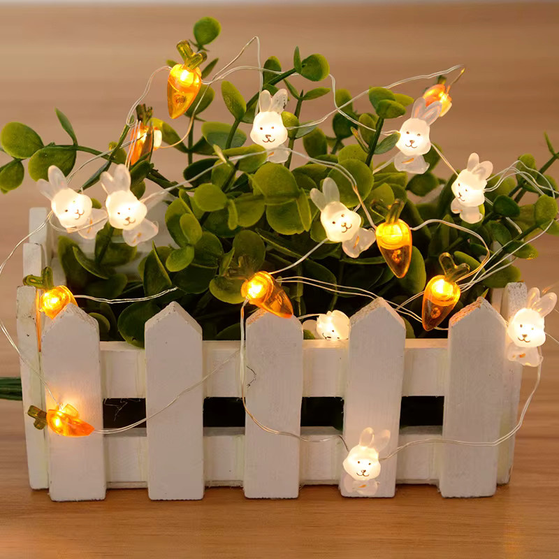 ZQNYCY LED Ostern Lichterkette mit Kaninchen, Karotten, Küken und Eiern, 2m, Mehrfarbig - Bild 3
