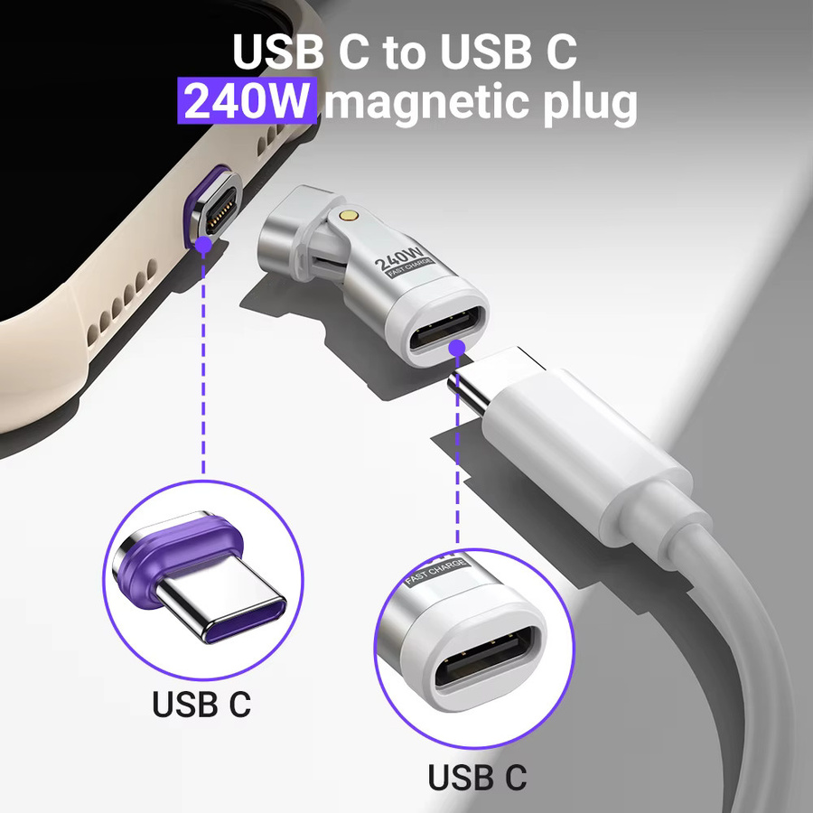 AUFU Magnetischer USB C OTG Adapter 16pin 240W Schnellladegerät Konverter für iPhone 16 15 und Macbook in Weiß/Silber - Bild 2